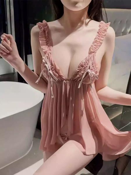 ১ পিস  Freya Two Piece Babydoll Lingerie Set for Women Sexy Nightwear Lace Mesh Sleepwear with Panty Red